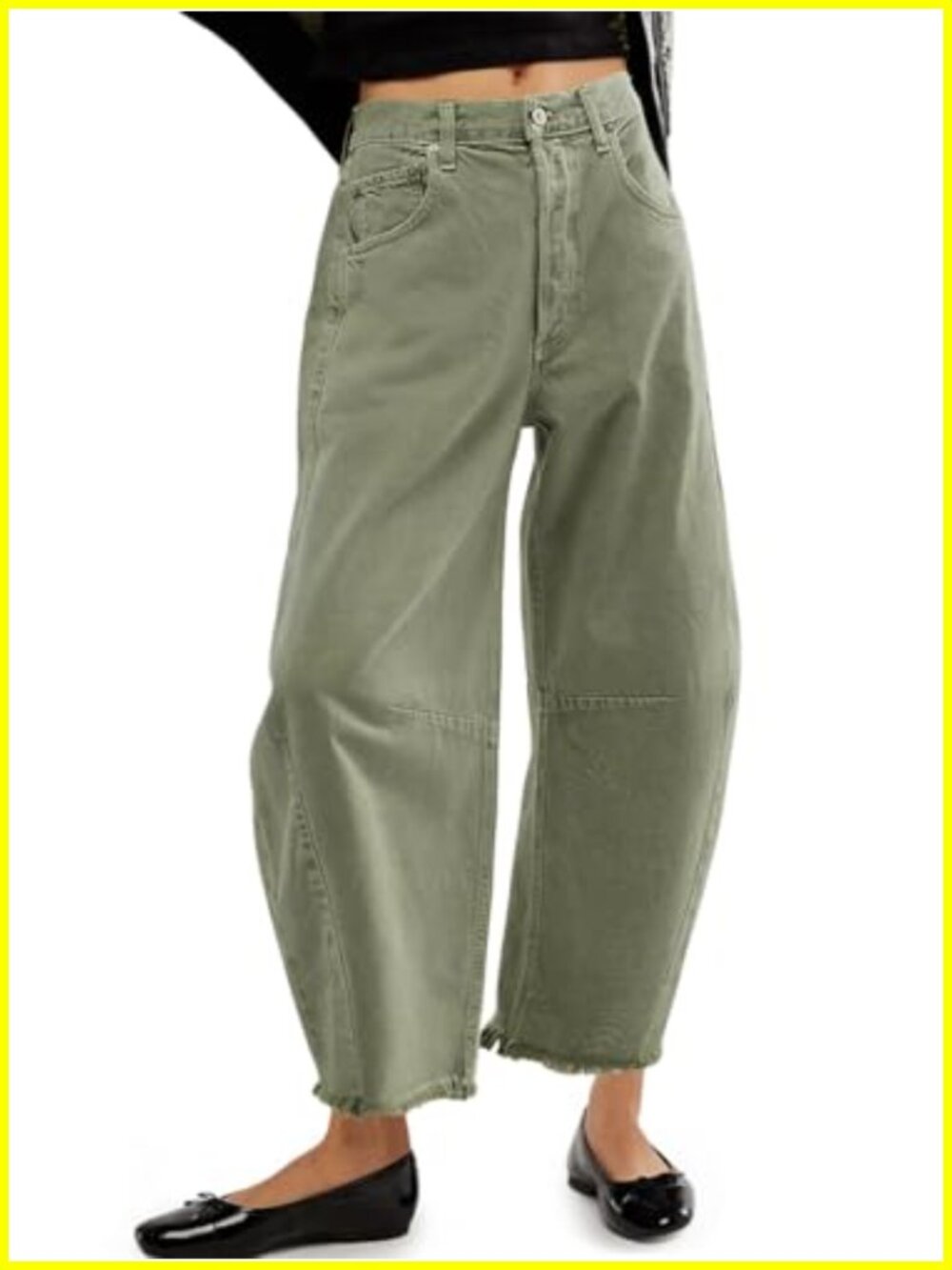 High Waisted Barrel Horseshoe Baggy Jeans Raw Hem Non Stretch Trendy